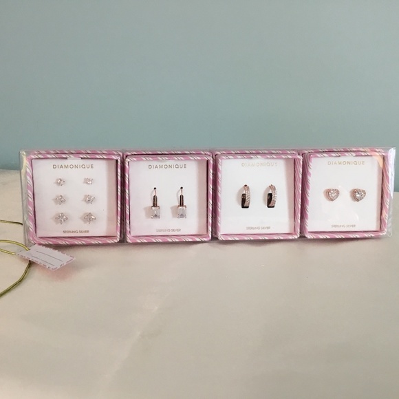 Diamonique Jewelry Qvc Diamonique Earring Set Rose Gold Studs Hoops